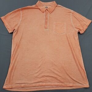 Tre Vero Mens XL Orange Cotton Acid Wash Short Sleeve Button Down Polo Shirt